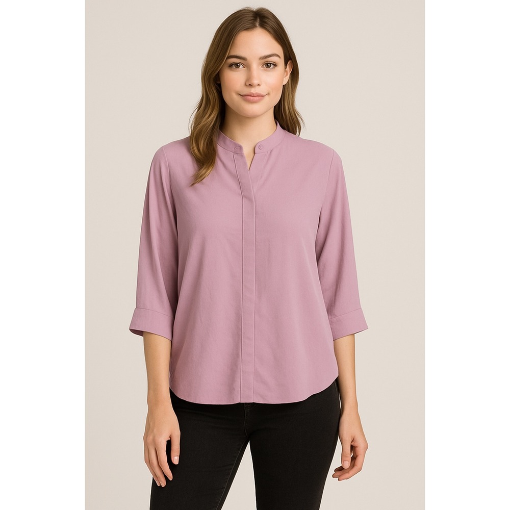 UniQlo Women's 3/4 Sleeve Blouse Top Mandarin Collar Button Front Casual Shirt S